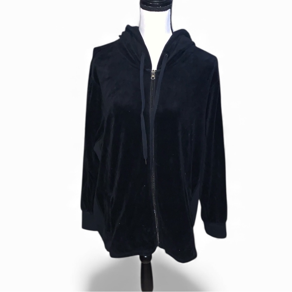 Velocity Women's Full Zip Up Black Fleece Velour Hoodie Pockets 2X